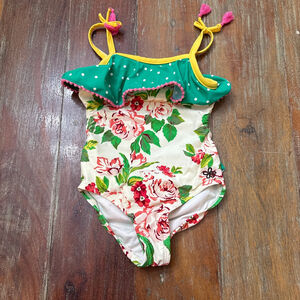 Matilda Jane Swimsuit One Piece White Green Floral Size 4